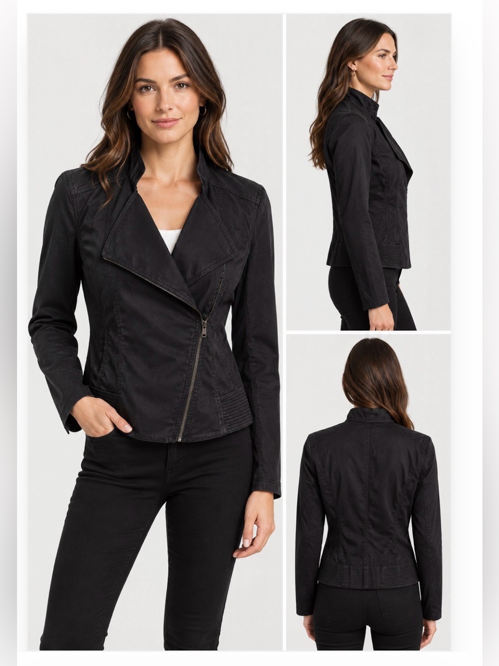 Halogen Women’s Black Asymmetrical Zip Fitted Jacket L